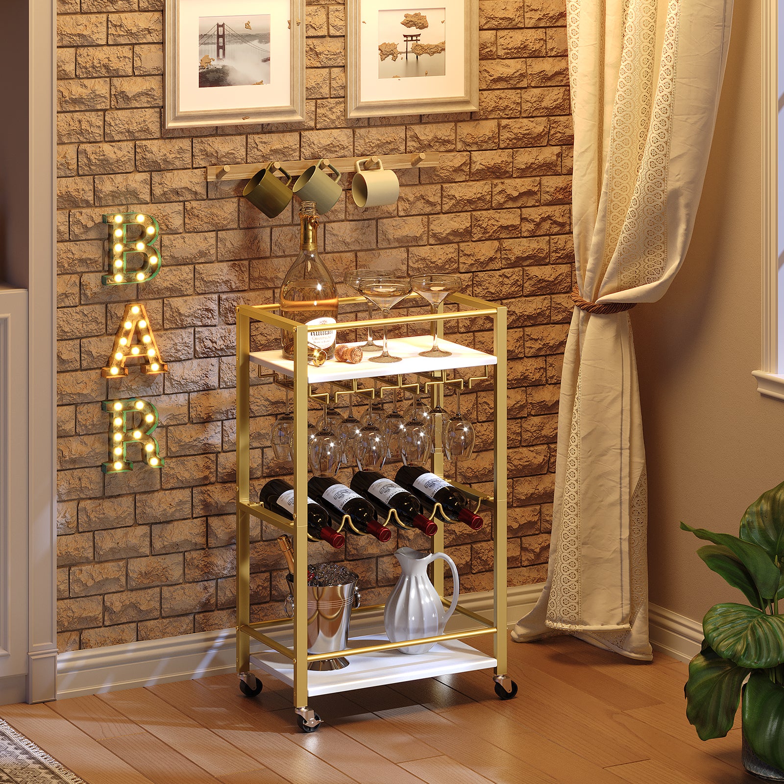 3 tier bar cart in the home bar