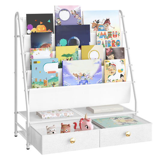 MAHANCRIS 4-Tier Kids Bookshelf with 2 Fabric Drawers