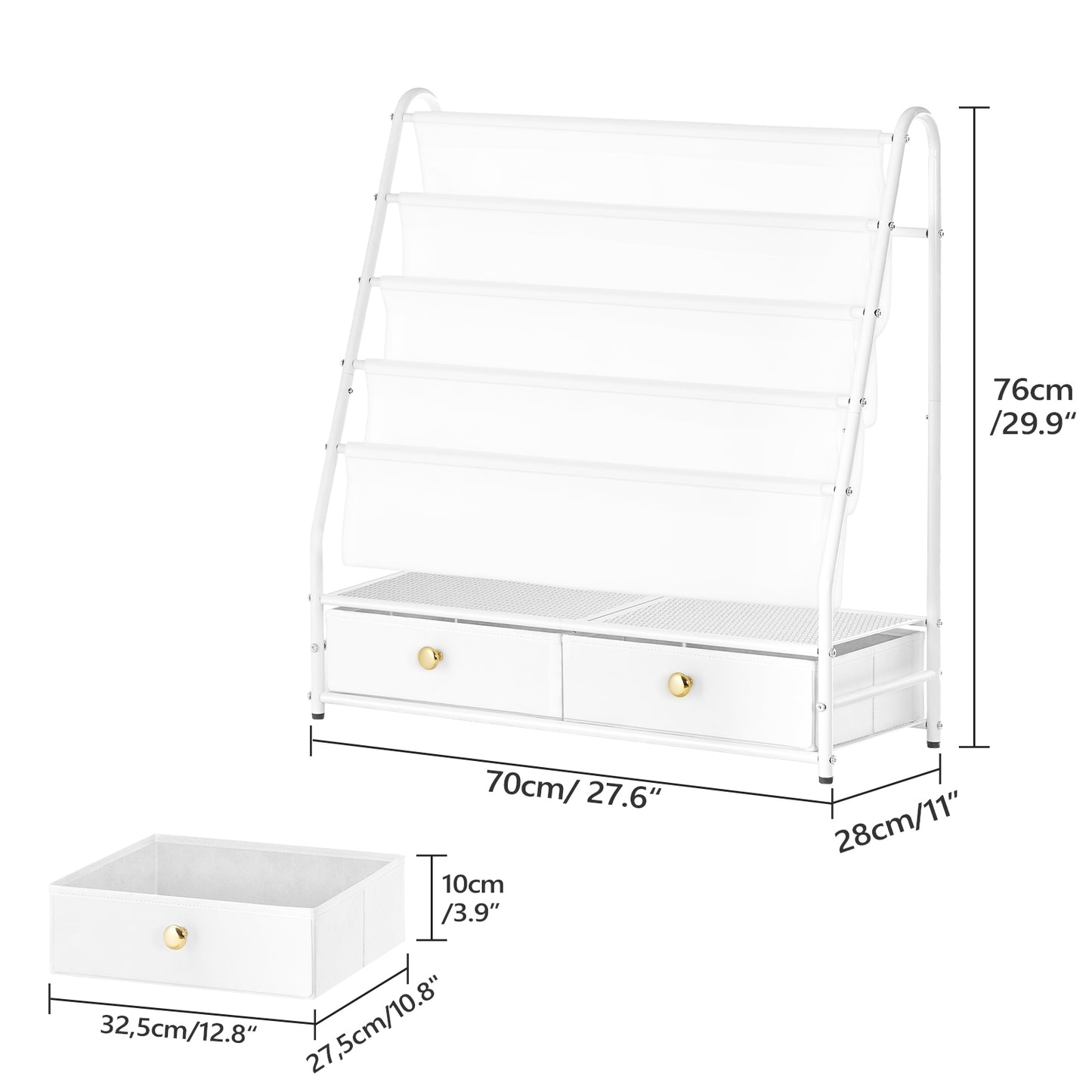 MAHANCRIS 4-Tier Kids Bookshelf with 2 Fabric Drawers