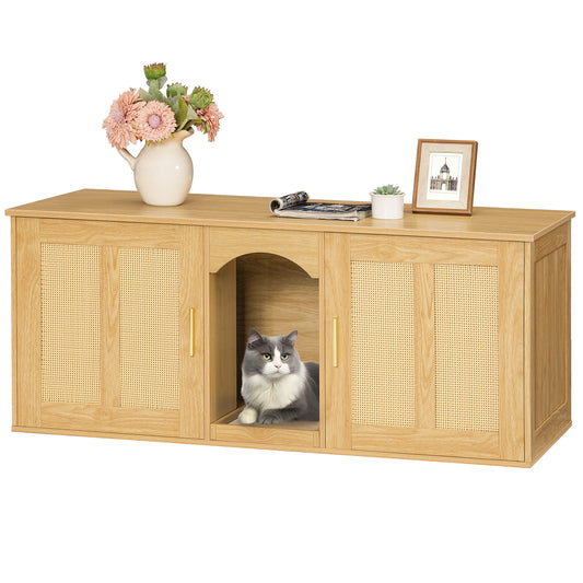 natural wooden cat litter house for 2 cats