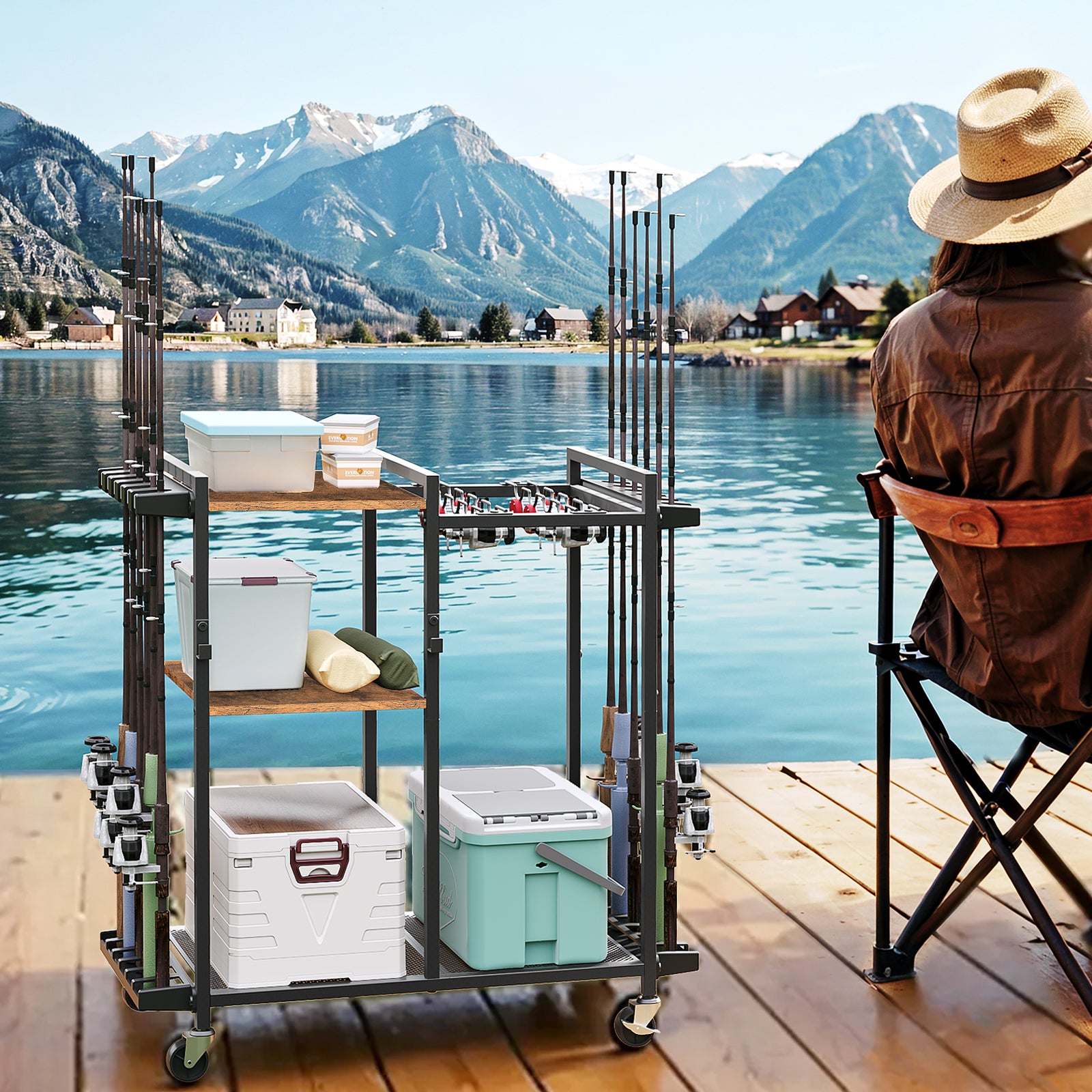 fishing rod holder on wheels MAHANCRIS 3-Tier Fishing Rod Holder with Wheels