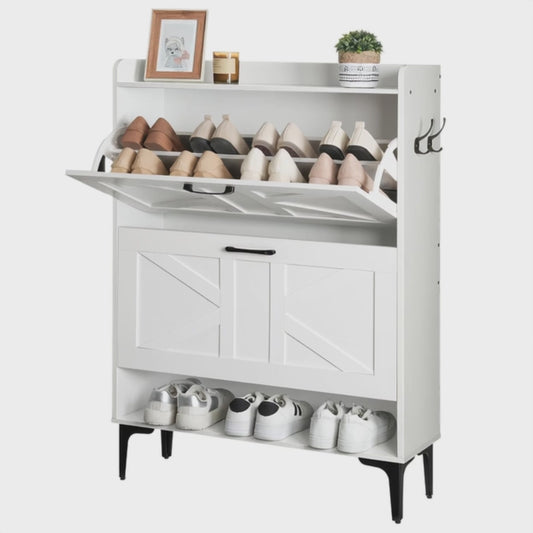 MAHANCRIS Shoe Organizer with 2 Flip Drawers
