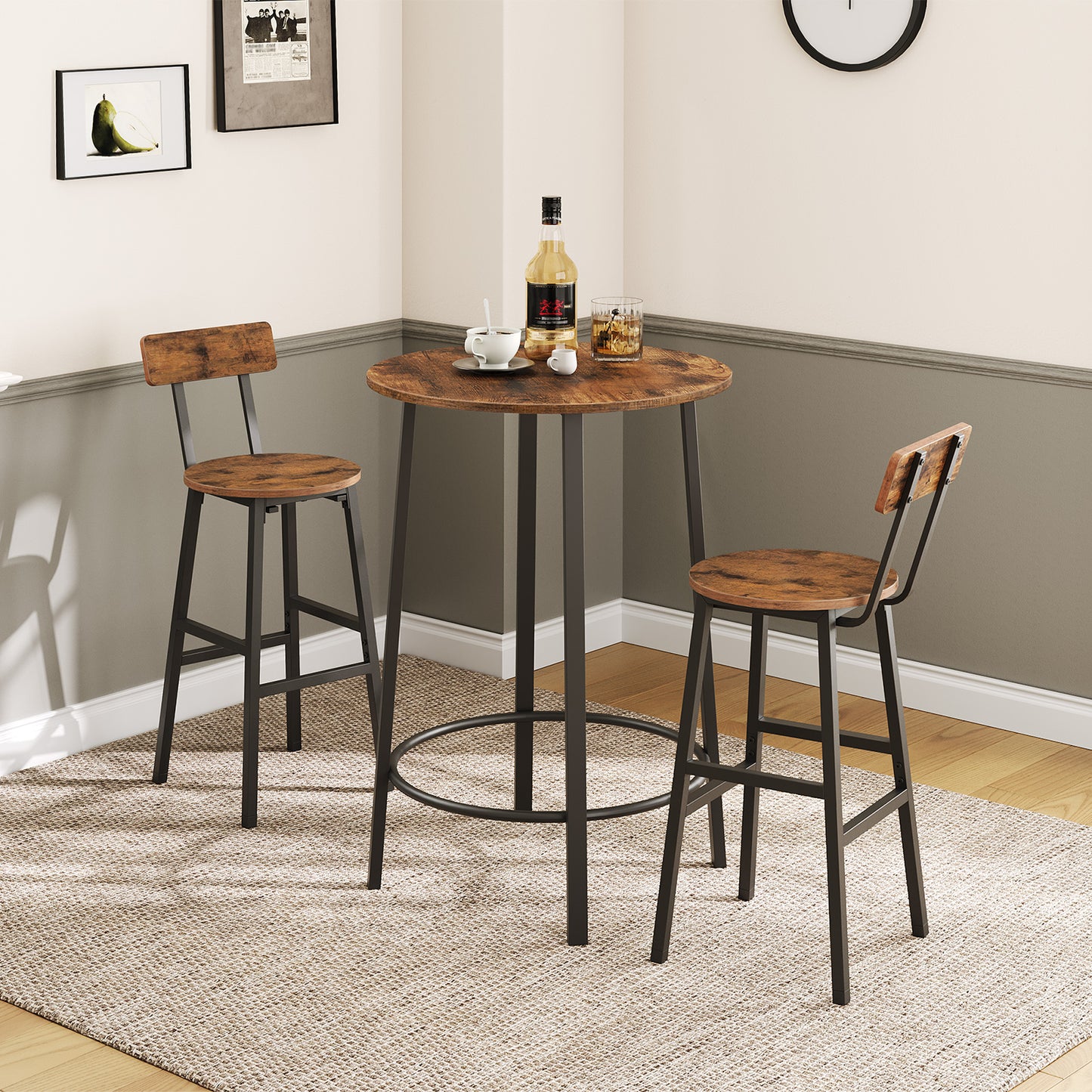 MAHANCRIS Set of 2 Modern Round Bar Stools with Backrest