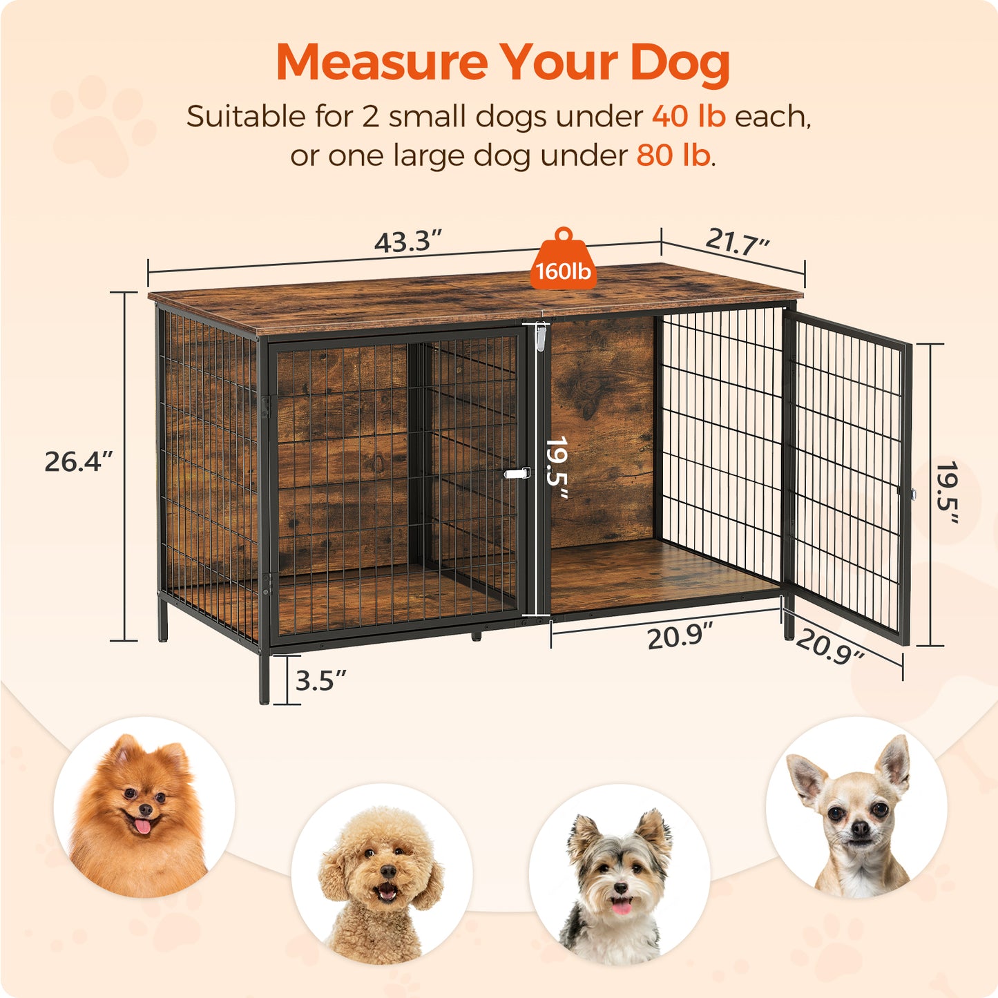 MAHANCRIS 43.3"L Double Dog Crate for 2 Dogs
