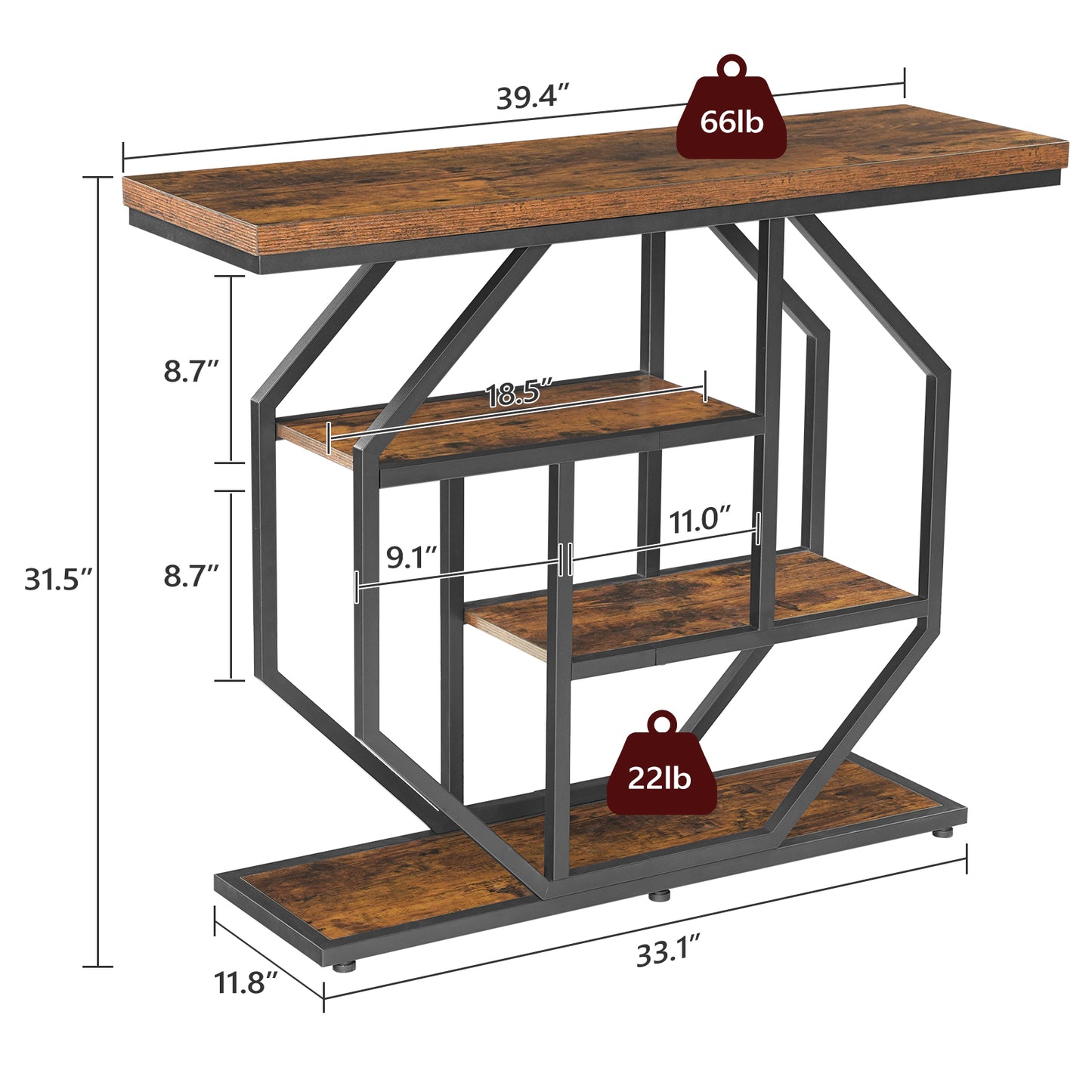MAHANCRIS Four-Tier 39.4 Inches Console Table
