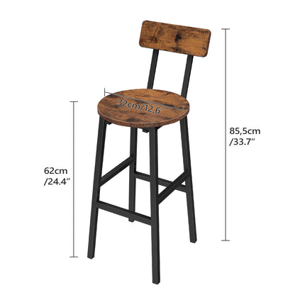 MAHANCRIS Set of 2 Modern Round Bar Stools with Backrest