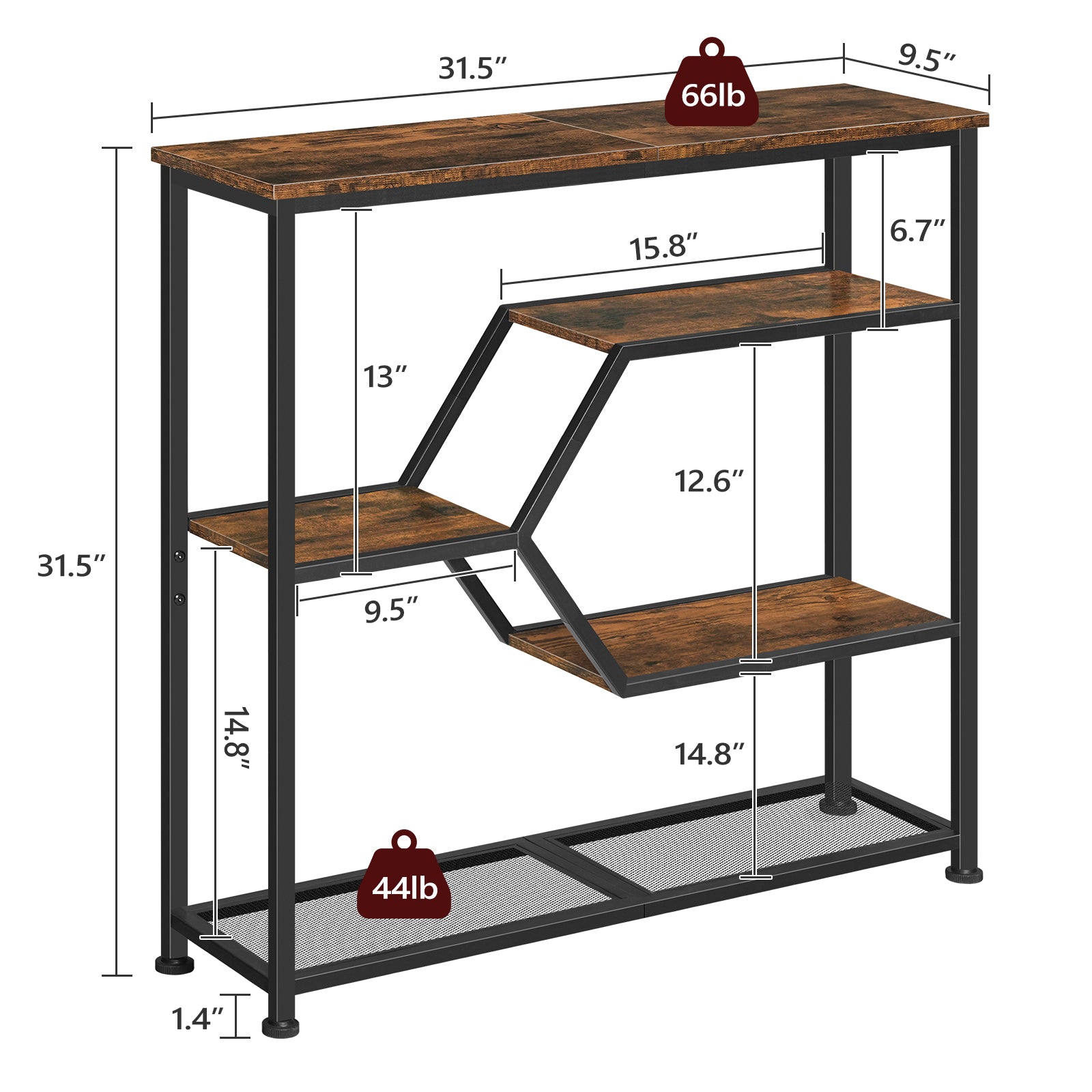specifications for 5 tier console table for 