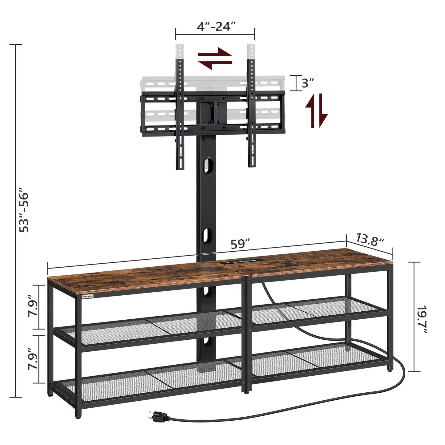 MAHANCRIS 59" TV Stand with Mount and 4 Power Outlets