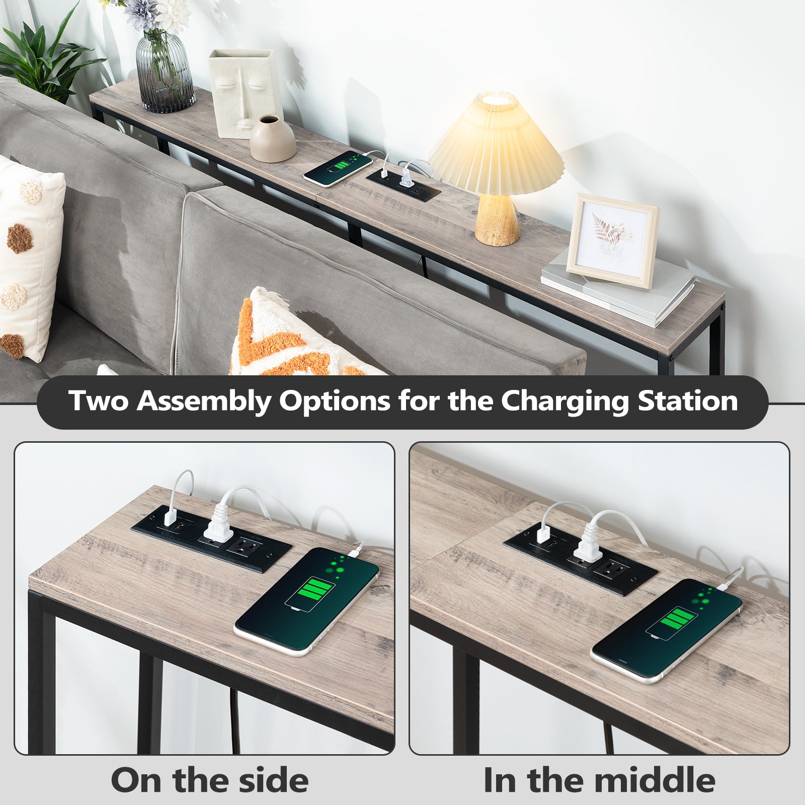 flexible power station position adjustment for comsole table with outlet