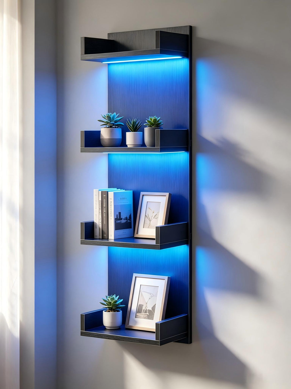 LED Floating Wall Shelves with RGB Lights | 4-Tier Wall Display Shelf