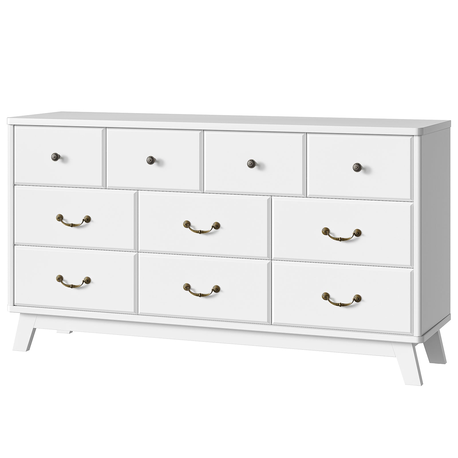 White Wooden 9 Drawer Dresser Storage – White wooden dresser with 9 drawers for efficient storage.