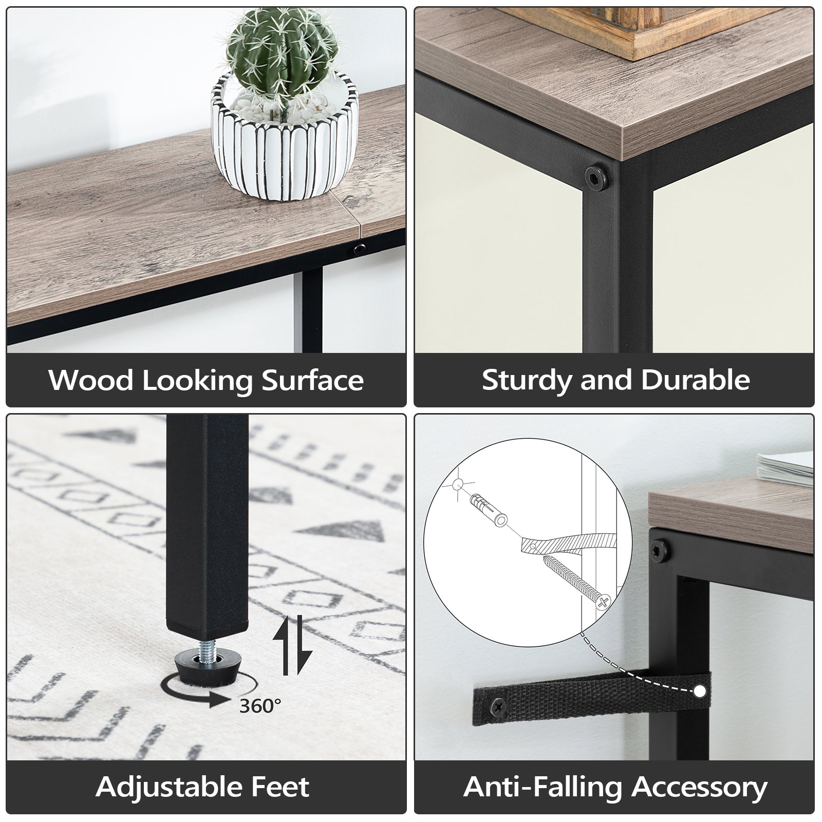 sturdy wood grain console table with anti-falling accessory