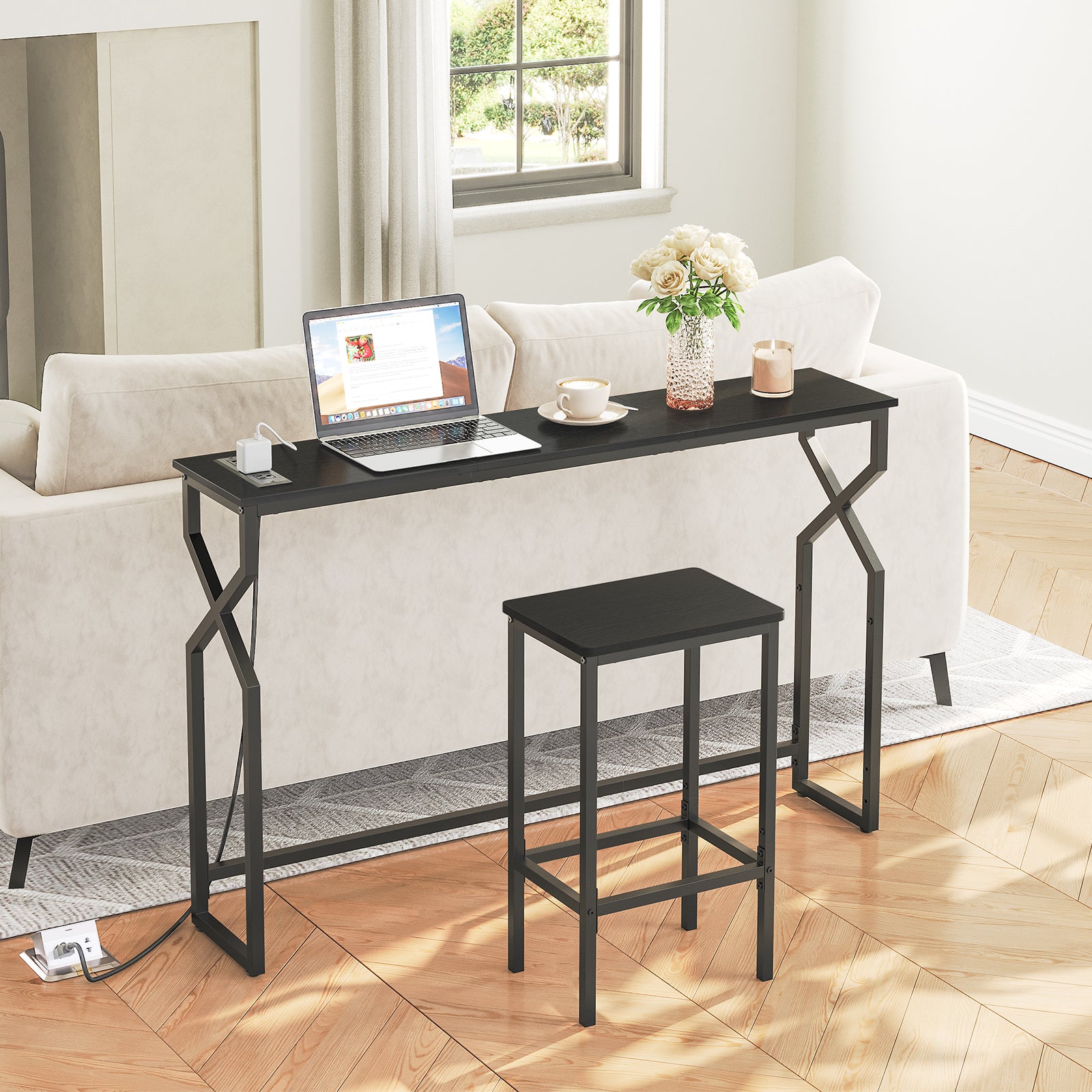 mahancris console table with power station to charge the laptop